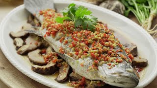 Asian Steamed Fish Recipe with Chilli Ginger  辣姜蒸鱼 [upl. by Ewall]