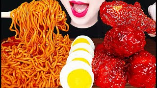 ASMR Fried Chicken Spicy Noodles Eggs 양념 치킨 닭다리 간짬뽕 매운 국수 먹방 Mukbang Eating [upl. by Batchelor]