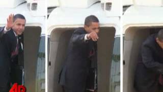 Obama Bumps Head Boarding Chopper [upl. by Eixela]