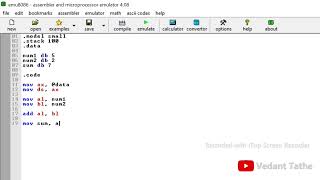 Perform an assembly language program for adding 2 numbers in assembly 80868086microprocessor [upl. by Ramu688]