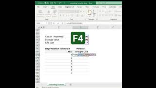 Depreciation schedule using straight line method in Excel shortfeed excel shorts [upl. by Oiluj245]