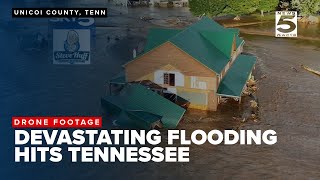 DRONE FOOTAGE Devastating flooding in Unicoi County Tennessee after Hurricane Helene [upl. by Kassey]