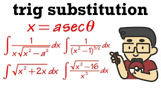 Trig substitution integration xasecθ calculus 2 [upl. by Heti]