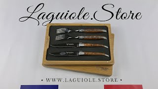 Set of 2 Laguiole Table Knives and 2 Forks Thuya wood [upl. by Ensign]