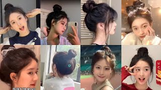 Easy high bun hairstyle 🌈 Super Cute Bun Hairstyle Tutorial 💥 Korean bun Hairstyle [upl. by Narda]