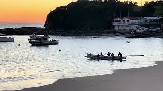 Early morning at Terrigal Surf boat launching People on the boardwalk Sunrise [upl. by Sarat]