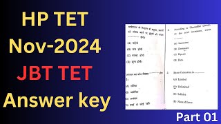 HP JBT TET November 2024 answer key Psychologymathsgkenglish hindijbt tet nov Part 01 [upl. by Ahsinav65]