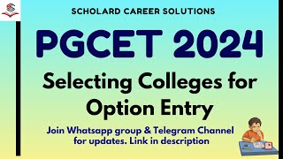 Selection of Colleges for Option Entry  PGCET 2024 Updates  pgcet2024 mbaadmission pgcet [upl. by Asserak]