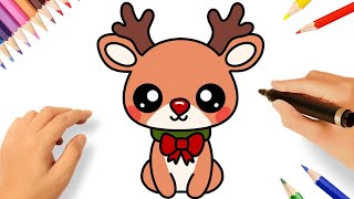 HOW TO DRAW A CUTE CHRISTMAS REINDEER EASY 🦌🎄 [upl. by Katharina]