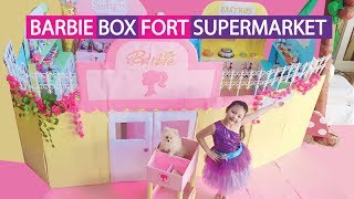 Barbie Supermarket Box Fort Pretend Play [upl. by Negeam]