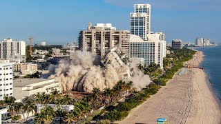 Icónico hotel Deauville en Miami Beach se desvanece en gigante nube de polvo [upl. by Boiney371]