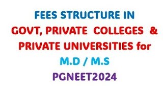 MD MS FEE in GOVT COLLEGE amp PRIVATE COLLEGEUNIVERSITY  pgneet kea [upl. by Anestassia]