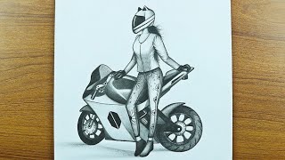 How to draw a Girl with bike with Pencil Sketch  Sketching Video  Learn to Draw [upl. by Magda968]