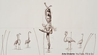 Cómo hacer una boceto  Bailarina surrealista con pluma fuente [upl. by Aleihs]