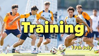 Real Madrid PreSeason Training 17th Jul Fran García Alaba Brahim Courtois Ceballos  Ancelotti [upl. by Saimerej]