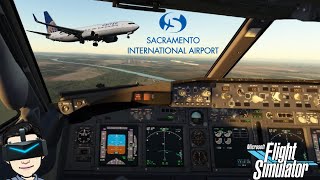 Sacramento Approach  United 737800 in VR  Microsoft Flight Simulator 2020 [upl. by Ellerehc]