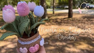 Maceta con Tulipanes A Crochet  Paso a Paso🩷 [upl. by Alfie]