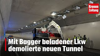 Mit Bagger beladener Lkw demolierte neuen Tunnel  kronetv NEWS [upl. by Christoper]