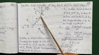 Physics 12th  electrostatics lect 11 electric field intensity at any point due to short dipole [upl. by Napoleon414]