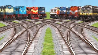 EIGHT RAILGADI CROSSING ON BUMPY🚒 RAILROAD TRICKS CORVED BRANCHED RAILROAD TRICKStrain sim [upl. by Ahsikyw]