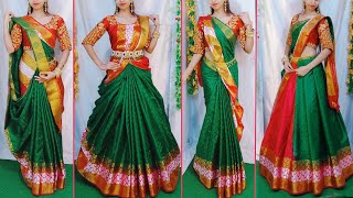 KANCHIPURAM PATTU SAREE DRAPING IN 5 ELEGANT STYLESNEW ELEGANT SAREE DRAPING STYLESHINDI [upl. by Clemen]