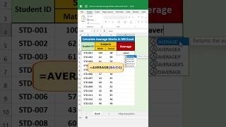 Average Mark was Calculated by AVERAGE Formula in Excel shorts excel excelshort [upl. by Francois]