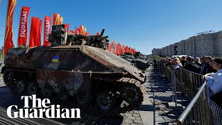 Russia parades westernmade tanks captured from Ukrainian army [upl. by Ayocal]