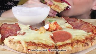 Salted Caramel ASMR cheesy pepperoni pizza Mukbang bites only [upl. by Virg127]