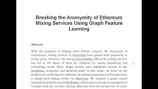 Breaking the Anonymity of Ethereum Mixing Services Using Graph Feature Learning [upl. by Chemosh]