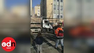 Lorry rams into crowd of climate change protesters in Bristol [upl. by Salhcin46]