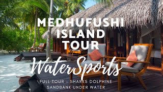 Medhufushi island  beach villa  water villa bungalow  water sports [upl. by Vladimar637]