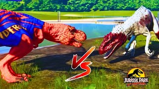 Spiderman TREX in Dinoverse life and battles vs Redhead Indominus Rex Monster What is the winner [upl. by Veleda]