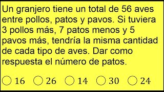 3043  Problema resuelto sobre planteamiento de ecuaciones lineales [upl. by Oigufer]