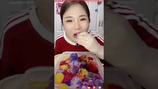 ASMR EATING SHAVED ICE MATCHA AND MILK POWDER WITH POMEGRANATE [upl. by Jala]