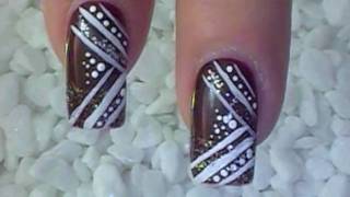 Nail Art Tutorial redwhiteglitter  stripes amp dots [upl. by Asserrac]