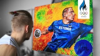 Karl Markus Antsons paintings of Estonian olympic athletes Estonian dicus thrower Gerd Kanter [upl. by Samantha]