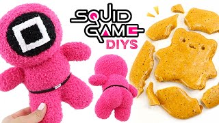 Squid Game DIYS Pink Guard Plushie How to Make Dalgona Honeycomb Candy [upl. by Ollie]