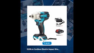 520Nm Cordless Electric Impact Wrench Brushless Electric Wrench Hand Drill Socket Power Tool For [upl. by Arzed]