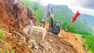 DeathDefying Excavator Carves Extreme Mountain Road  Excavator Planet [upl. by Ahsiyk]