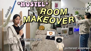 ROOM TRANSFORMATION hostel room✨🪴 pinterest inspired amazon haul cleaning decorating [upl. by Leonteen]