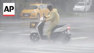 Typhoon Krathon makes landfall in Taiwan flooding streets [upl. by Atterrol]