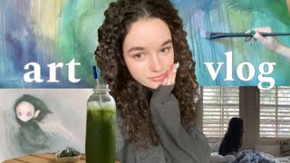 art vlog paint with me inspiration and matcha🤍 [upl. by Aicener]