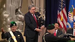 Attorney General William Barr Busts Out Bagpipes Alongside NYPD Wows Crowd  NBC New York [upl. by Artus]