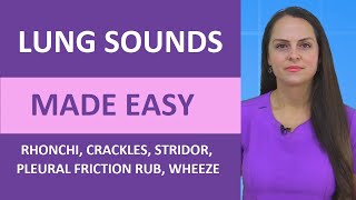 Lung Sounds Made Easy Nursing  Rhonchi Stridor Wheeze Crackles Pleural Friction Rub NGN NCLEX [upl. by Aiynat]