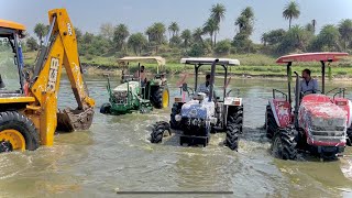 Washing My Tractors in River new jcb 3DX  Mahindra Arjun NOVO 605  John Deere  New Holland 3630 [upl. by Ahs620]