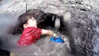 Kid Noodling a Catfish  Fishing by hand [upl. by Imer]