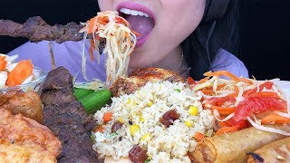 ASMR FRIED RICE PLATTER  BEEF STICK  SPICY PAPAYA SALAD MUKABNG No Talking  ASMR Phan [upl. by Etaner]