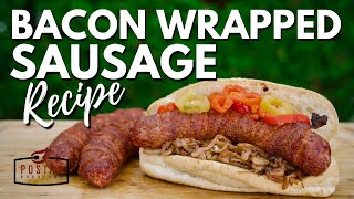 Bacon Wrapped Sausage Recipe  How to Smoke Sausage on the Weber Kettle [upl. by Perren]