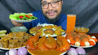 SPICY PRAWNS CURRY MUTTON LIVER CURRY AND EGG CURRY WITH RICE EATING SHOW INDIAN FOOD EATING [upl. by Fishbein]