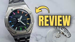 Casio G Shock Rainbow Dial Mod Review Rainbow CasiOak on Metal Bracelet  Mod Watches [upl. by Bartie771]